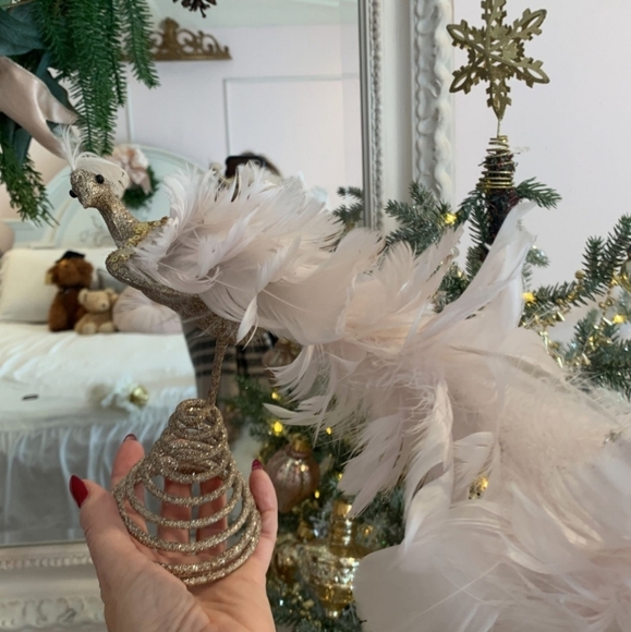 ❗Vintage Art Deco Rose Gold Glitter Peacock Tree Topper with Feather Tail❗ - Picture 2 of 12